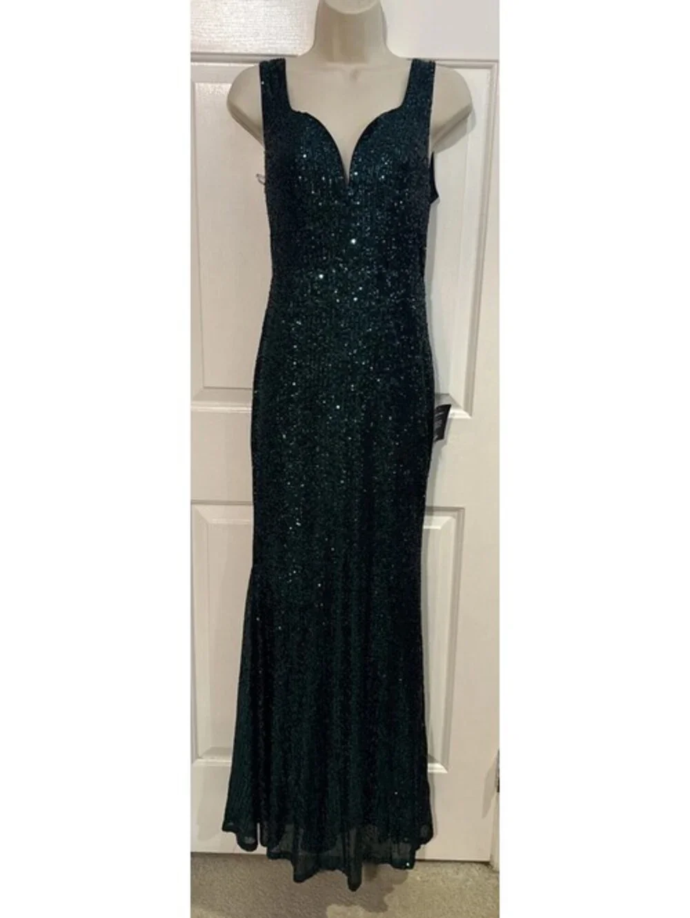 Lulus New Shine Emerald Green Sequin Mermaid Maxi Dress Size Small NWT